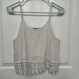 White Cropped Lace-Edge Tank Top